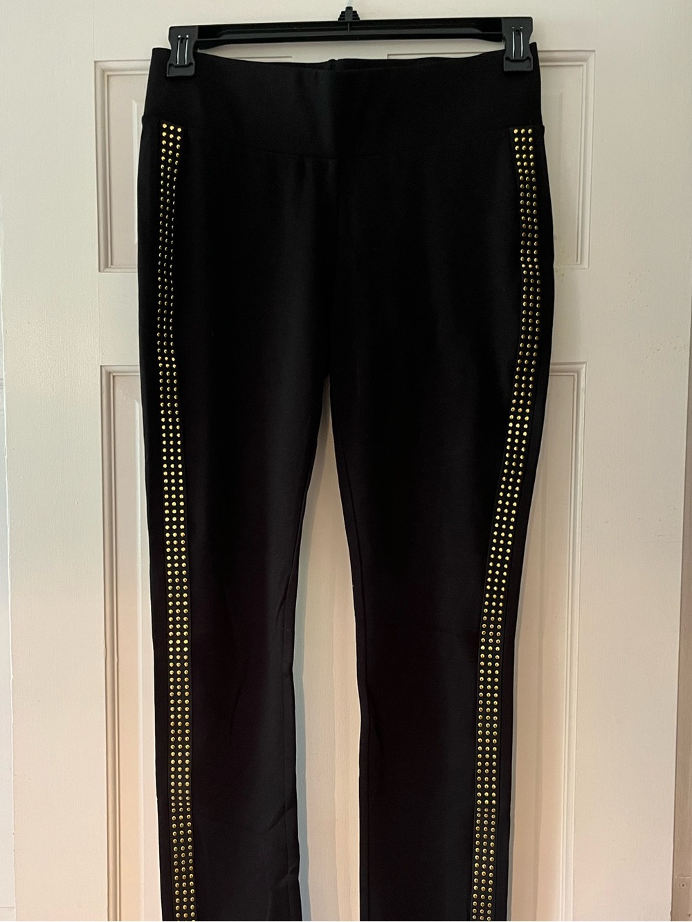 Black Leggings with Gold Studded Side Stripes